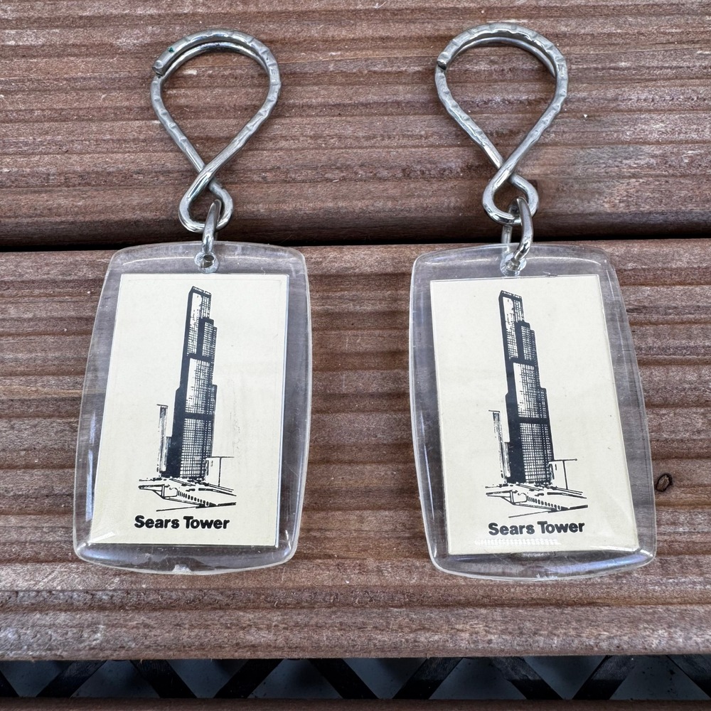Vintage Sears Tower Chicago Open Hearth Collection Keychains Set of 2 Acrylic